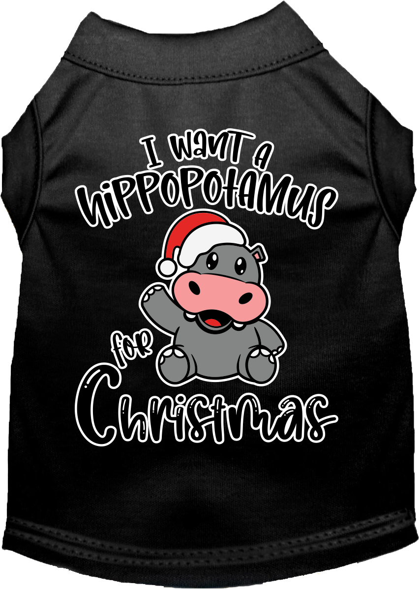 Hippo for Christmas Screen Print Dog Shirt Black Size XS